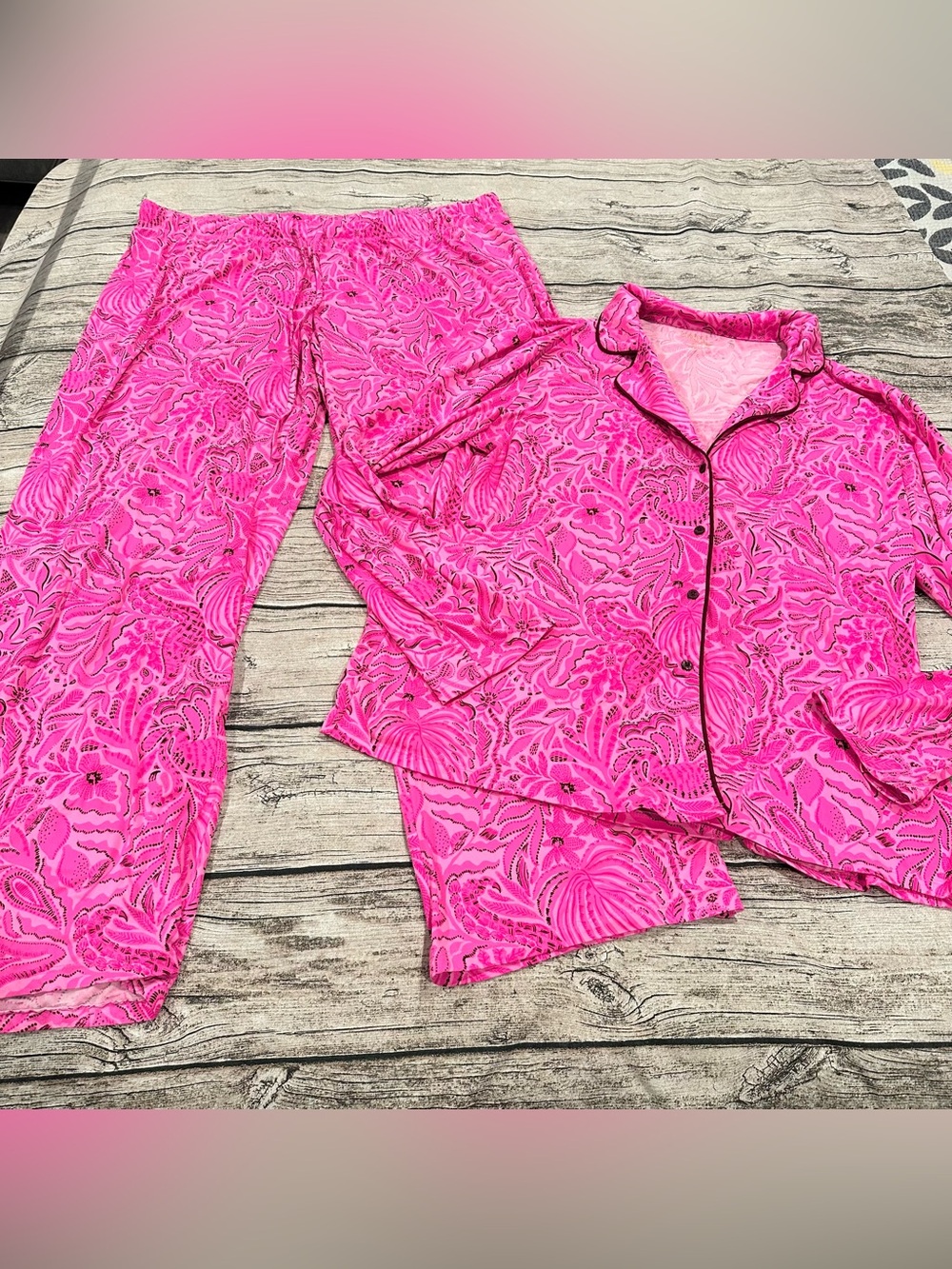 Lilly Pulitzer Hot Pink Floral 2 Piece Pajama Set Size XXL